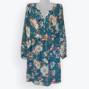 A New Day Green Floral Long Sleeve Dress Size S